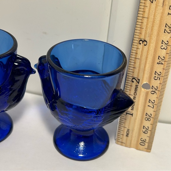 Arcoroc France Vintage Cobalt  Blue Glass Chicken Egg Cup Holders Hen On Nest 2 - Picture 2 of 16